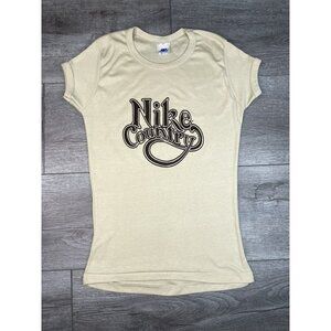 Vintage Nike Country Single Stitch Beige Short Sleeve Graphic Fitted Top Size L